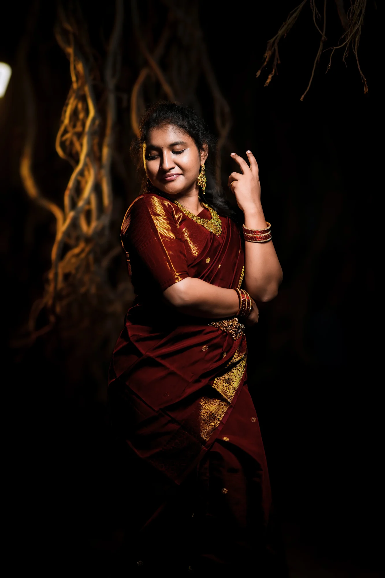 Harini in burgundy silk